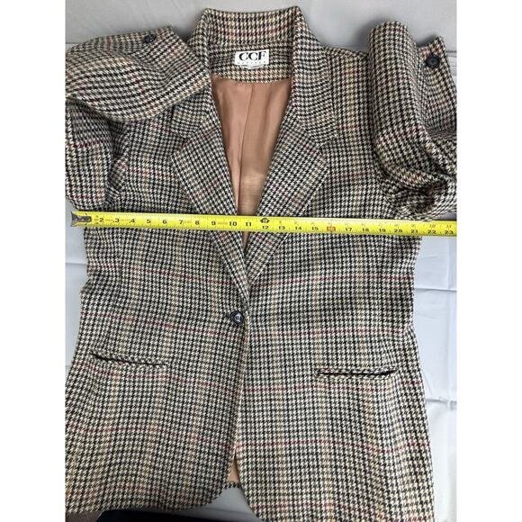 Cross Country Fashions Plaid Houndstooth Blazer Womens 12P Brown Wool Blend - Picture 9 of 16
